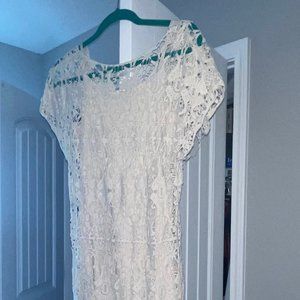 Crochet Lace Ivory Dress with Slip Size S